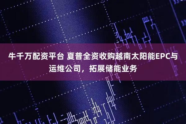 牛千万配资平台 夏普全资收购越南太阳能EPC与运维公司，拓展储能业务